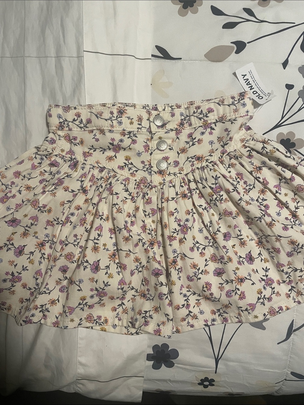 Old Navy Cream Floral Tiered Mini Skirt with Buttons